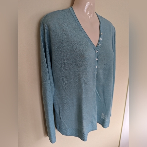 Olsen linen blend knit lightweight sweater m/10 blue - Picture 3 of 9